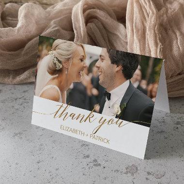 Elegant Gold Calligraphy Photo Thank You Invitations