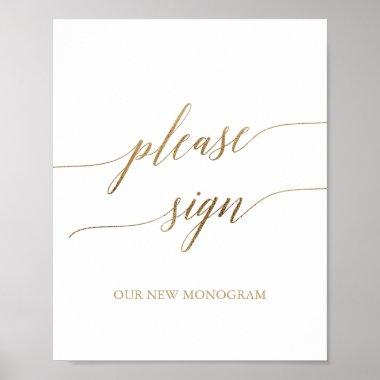 Elegant Gold Calligraphy Please Sign Poster