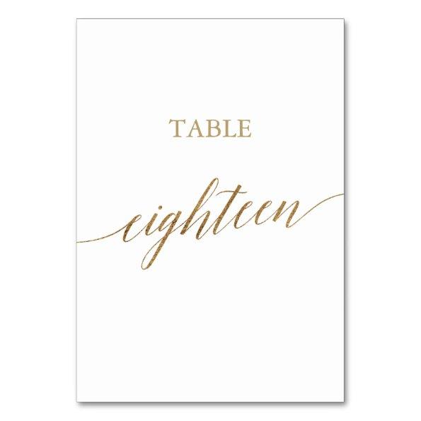 Elegant Gold Calligraphy Table Number Eighteen