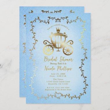 Elegant Gold Carriage Blue Storybook Bridal Invitations