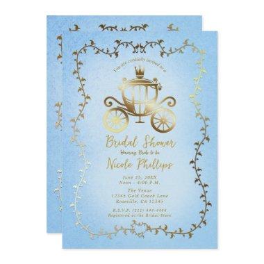 Elegant Gold Carriage Blue Storybook Bridal Invitations