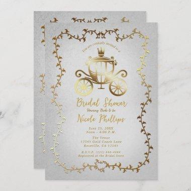 Elegant Gold Carriage White Storybook Bridal Invitations