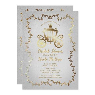 Elegant Gold Carriage White Storybook Bridal Invitations