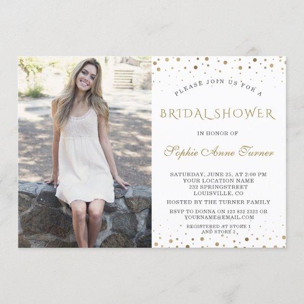 Elegant Gold Confetti Photo Bridal Shower Invitations