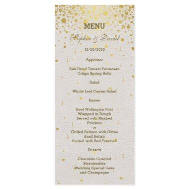 Elegant Gold Confetti White Leather Wedding Menu