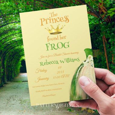 Elegant Gold Crown Princess Frog Bridal Shower Invitations