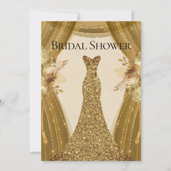 Elegant Gold Curtains Dress Bridal Shower Invitations