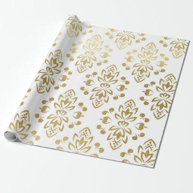 Elegant Gold Damask Floral Pattern Wedding Wrappin Wrapping Paper