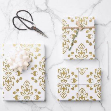 Elegant Gold Damask Floral Pattern Wedding Wrapping Paper Sheets