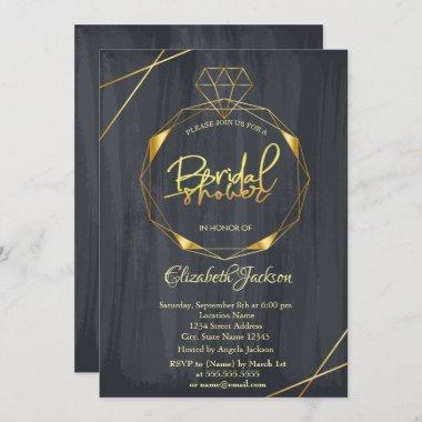 Elegant Gold Diamond Black Bridal Shower Invitations