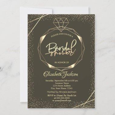 Elegant Gold Diamond Confetti Bridal Shower Invitations