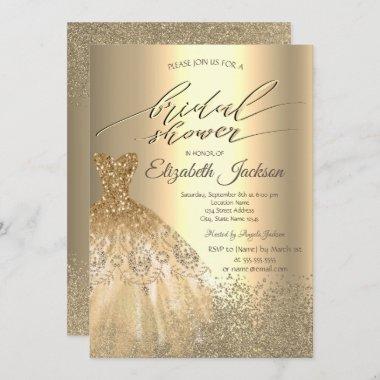 Elegant Gold Diamonds Dress Bridal Shower Invitations