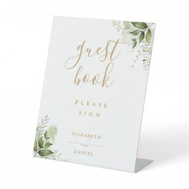 Elegant Gold Floral Greenery Guest Book Pedestal Sign