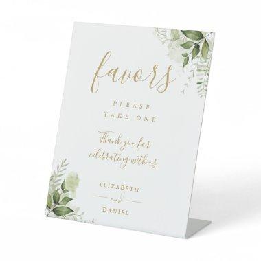 Elegant Gold Floral Greenery Modern Script Favors Pedestal Sign