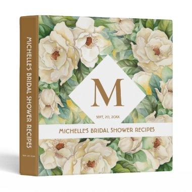 Elegant Gold Floral Monogram Bridal Shower Recipe 3 Ring Binder