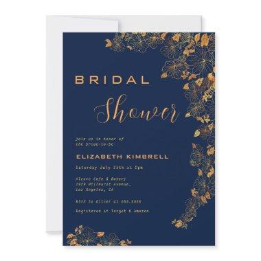 Elegant Gold Floral Navy Blue