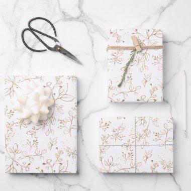 Elegant Gold Floral Pattern Wrapping Paper Sheets