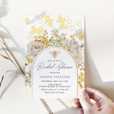 Elegant gold foil bee bridal shower Invitations