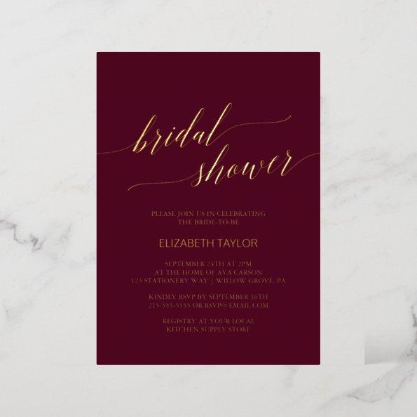 Elegant Gold Foil | Burgundy Bridal Shower Foil Invitations