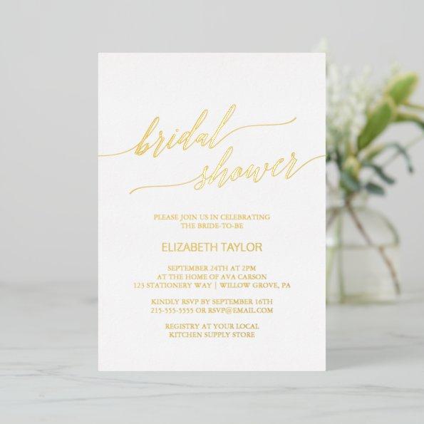 Elegant Gold Foil Calligraphy Bridal Shower Foil Invitations