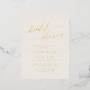 Elegant Gold Foil Calligraphy Ivory Bridal Shower Foil Invitations