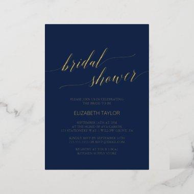 Elegant Gold Foil Calligraphy | Navy Bridal Shower Foil Invitations
