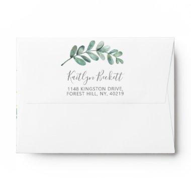 Elegant Gold Foil Geometric Eucalyptus Foliage Envelope