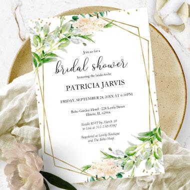 Elegant Gold Foil Greenery Geometric Bridal Shower Invitations