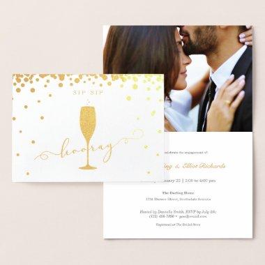 Elegant Gold Foil Sip Sip Hooray Engagement Party Foil Invitations