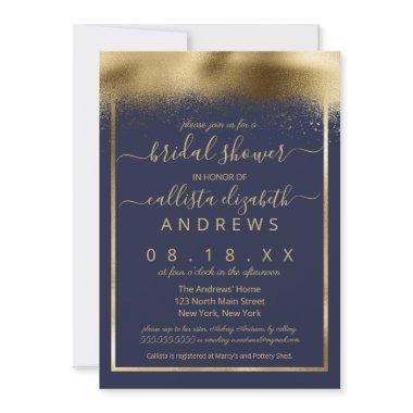 Elegant Gold Foil Sprayed Confetti Bridal Shower Invitations