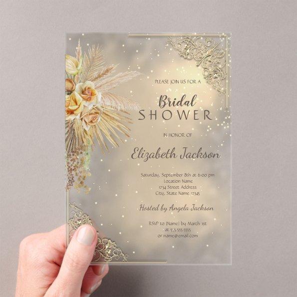 Elegant Gold Frame Boho Flowers  Acrylic