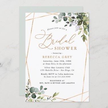 Elegant Gold Geometric Greenery Bridal Shower Invitations