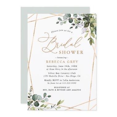 Elegant Gold Geometric Greenery Bridal Shower Invitations