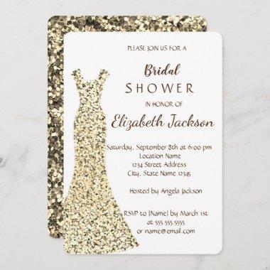 Elegant Gold Glitter Dress Bridal Shower Invitations