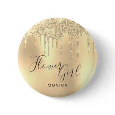 Elegant gold glitter drips flower girl button