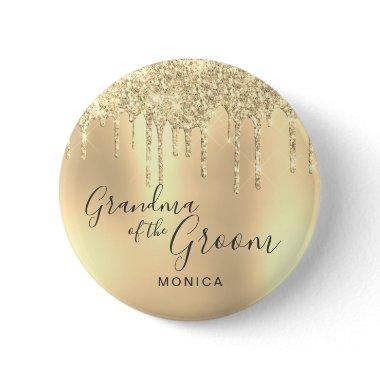 Elegant gold glitter drips grandma of the groom button