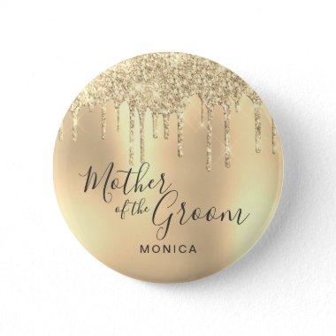 Elegant gold glitter drips mother of the groom button