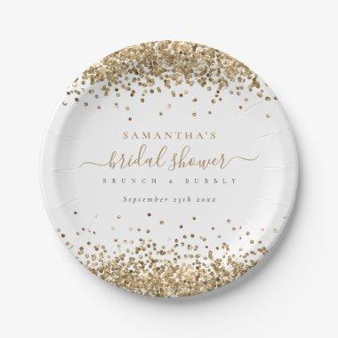 Elegant Gold Glitter Name Date  Paper Plates