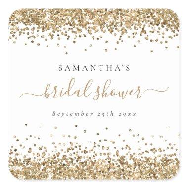 Elegant Gold Glitter Name Date  Square Sticker