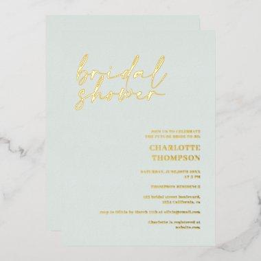 Elegant gold green casual script  foil