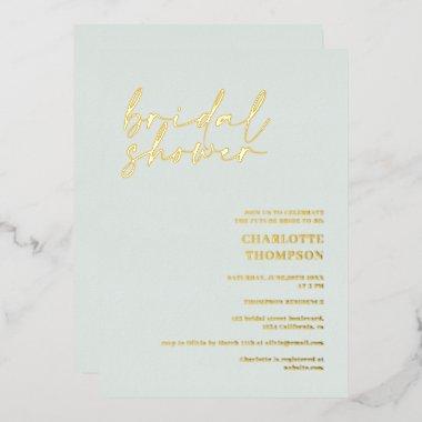 Elegant gold green casual script bridal shower foil Invitations