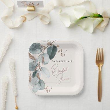 Elegant Gold Green Sparkline Leaves  Paper Plates