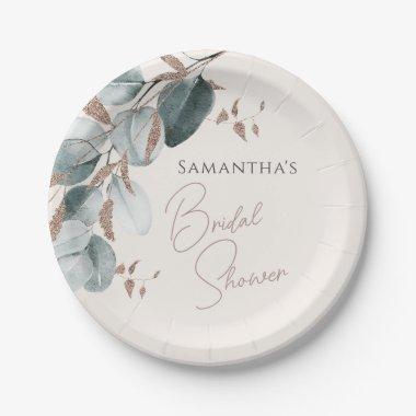 Elegant Gold Green Sparkling Leaves  Paper Plates