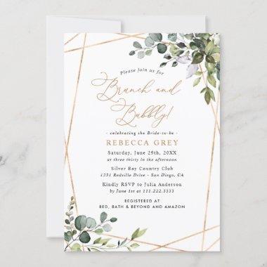 Elegant Gold Greenery Bridal Brunch & Bubbly Invitations