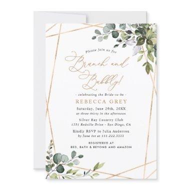 Elegant Gold Greenery Bridal Brunch & Bubbly Invitations