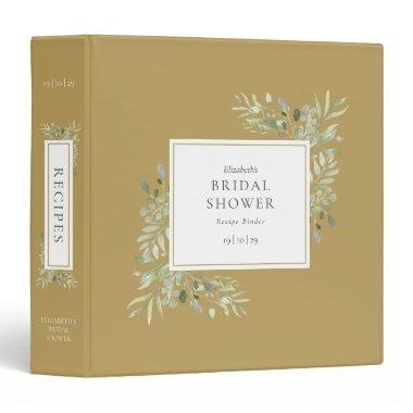 Elegant Gold Greenery Foliage Bridal Shower Recipe 3 Ring Binder