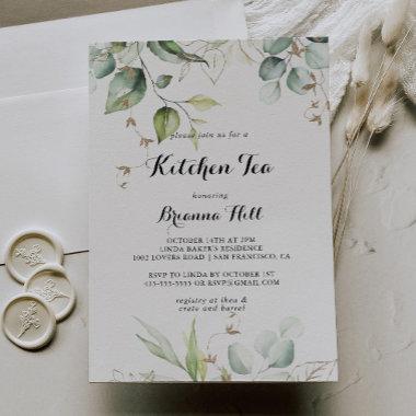 Elegant Gold Greenery Kitchen Tea Bridal Shower Invitations