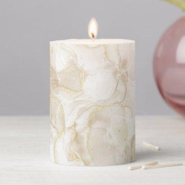 Elegant Gold Grey Brown White Marble Stone Agate Pillar Candle
