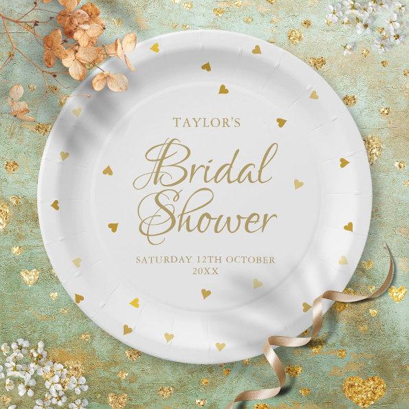 Elegant Gold Hearts Confetti Bridal Shower Paper Plates
