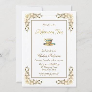 Elegant Gold Lace Afternoon Tea Bridal Shower Invitations